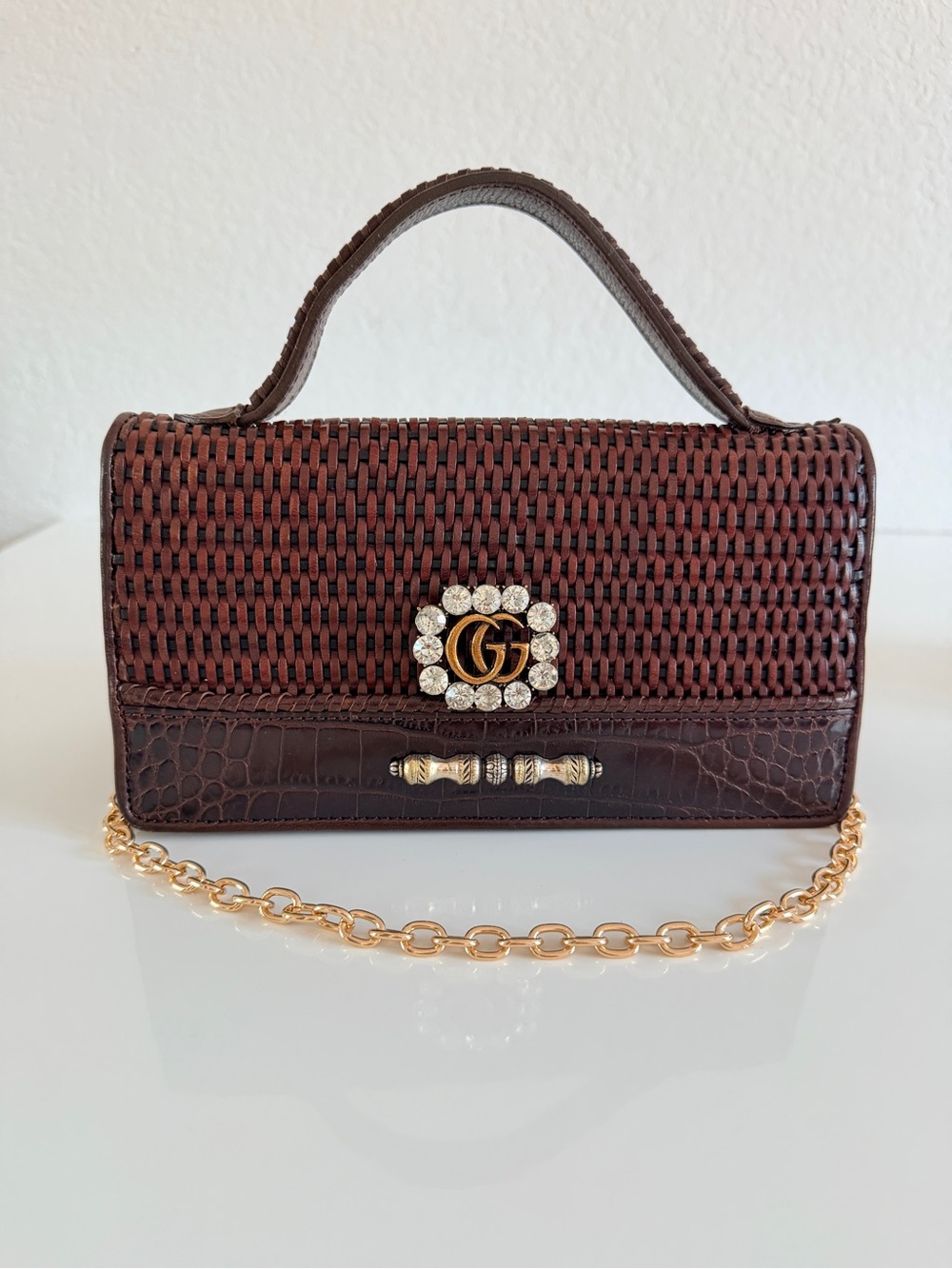woven croc leather GG crystal bag